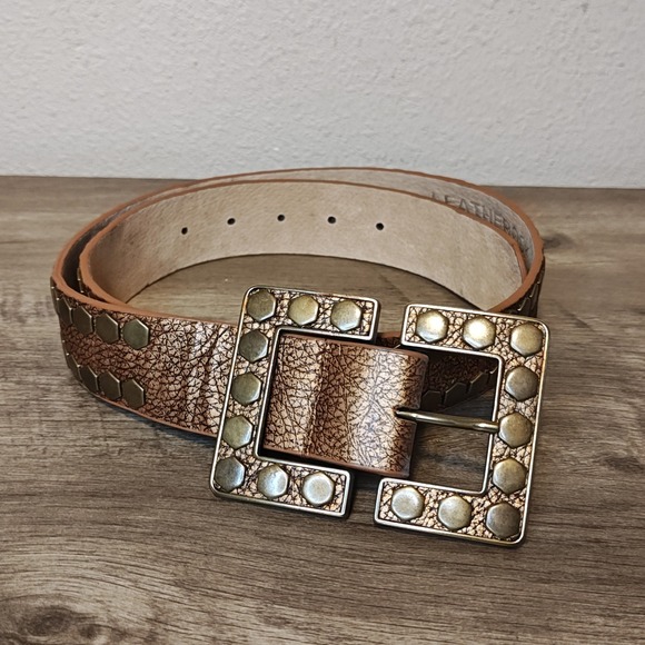 Leatherock Accessories - Leatherock Studded Belt Womens M 34 Bronze Metallic Leather Hexagon Buckle 8262